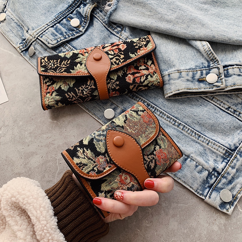 Small wallet women's short ins Chao Sen series simple personality contrast color folding change clip multi-card bit long clutch bag