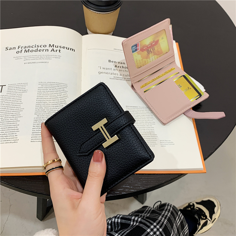 2021 new simple wallet women's short compact coin purse Korean version folding H drawstring thin wallet with multiple card slots