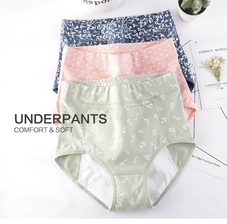 Đậu đỏ eo cao sinh lý đồ lót nữ bằng vải cotton Vải cotton thoáng khí chống rò rỉ kinh nguyệt 3 tải quan lot nam cao cap