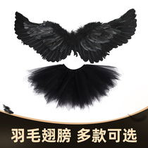 Childrens demon elf black angel feather wings six one festival little princess back decoration elf props back decoration