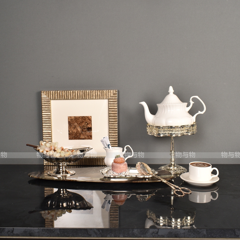 Objects and Things, Light Luxury French-Style Model Room Kitchen Sideboard, Afternoon Tea Themed Tray, Coffee Pot, Decorative Painting Set Objects and Things, Light Luxury French-Style Model Room Kitchen Sideboard, Afternoon Tea Themed Tray, Coffee Pot, Decorative Painting Set