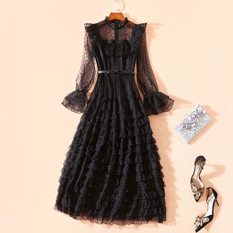 French Hepburn Style Dress, Summer 2025 New High-End Elegant Mesh Lace Dress, Slimming Tiered Dress for Women