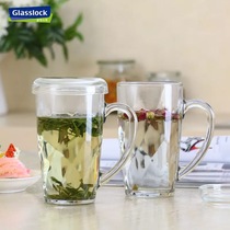 Korea Glasslock glass transparent office tea cup with lid breakfast milk cup with handle can be microwaved