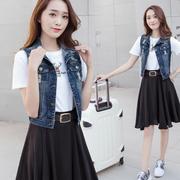 Thu mới denim tay áo áo dòng-up ngắn phụ nữ áo giáp của cardigan mỏng với vai kẹp ngựa cắt