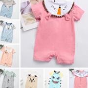 Mùa hè bé jumpsuit nam và nữ bao fox thỏ cub ròng đỏ sleeveth ngắn mỏng ha-quần áo tranh cãi khăn có thể được gỡ bỏ