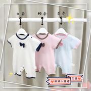 Sơ sinh bé jumpsuit ngắn tay cotton kaki ròng bé đỏ japanese tie con bow tie của leo núi mùa xuân và mùa hè mỏng