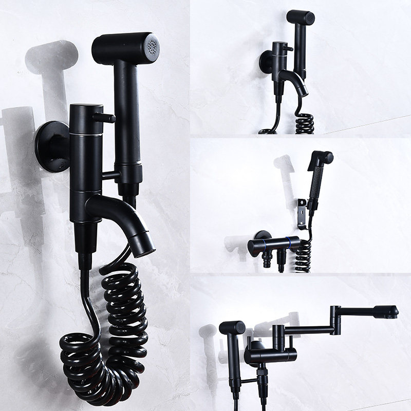 Toilet spray gun bidet wash gun bathroom black mop pool faucet one in two out partner flusher
