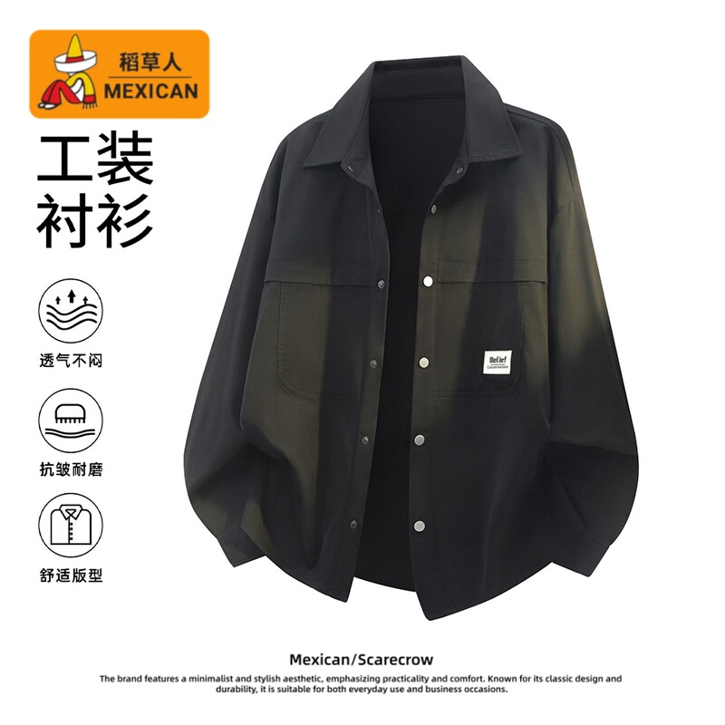 Scarecrow American-Style Workwear Long-Sleeve Shirt for Men, Spring and Autumn 2026 New Loose Casual Versatile Shirt Jacket Scarecrow American-Style Workwear Long-Sleeve Shirt for Men, Spring and Autumn 2026 New Loose Casual Versatile Shirt Jacket