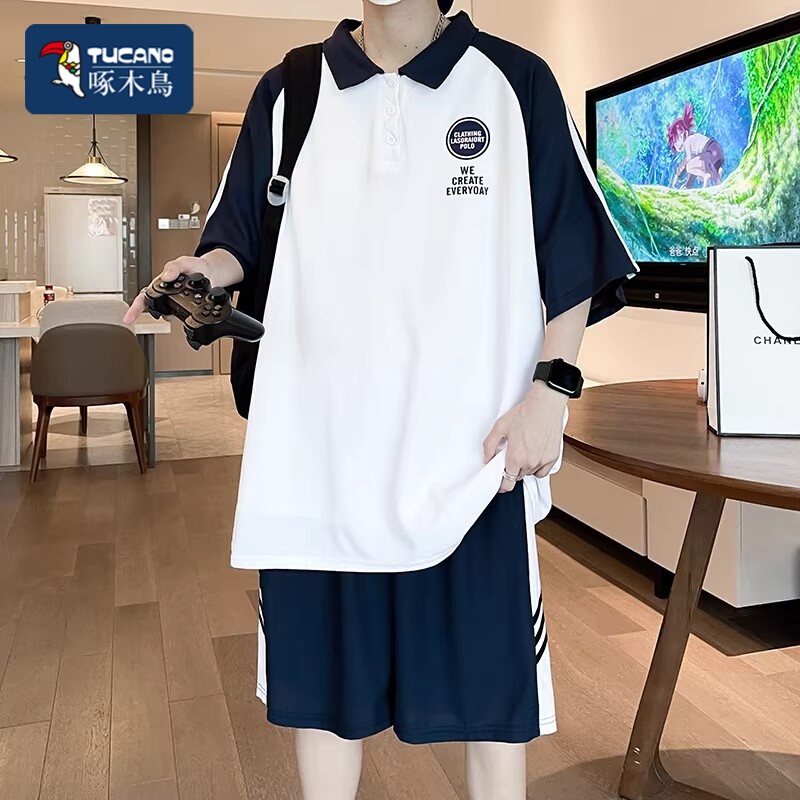 Tucano/Woodpecker Youth Short-Sleeved T-Shirt Boys Junior High School Student Polo Shirt Children's Summer Sports Suit