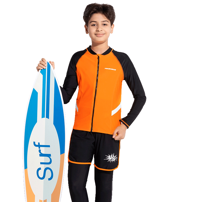 Boys' three-piece long-sleeved and long-pants swimsuit