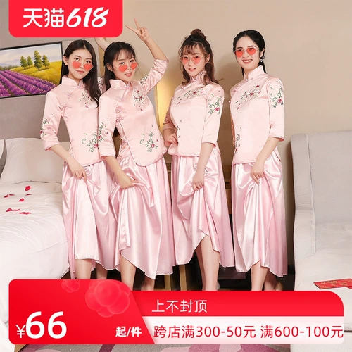 Платье подружки невесты, длинный традиционный свадебный наряд Сюхэ, костюм, китайский стиль, для подружки невесты