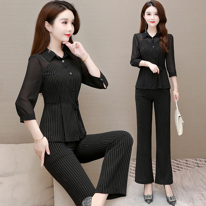 Early autumn fashion casual suit women's 2021 new autumn dress small temperament slim mother wide leg pants two-piece set