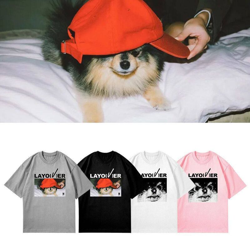 Bts V Kim Taehyung Puppy Print T-Shirt Top Album Solo Concert Base Shirt Summer T-Shirt
