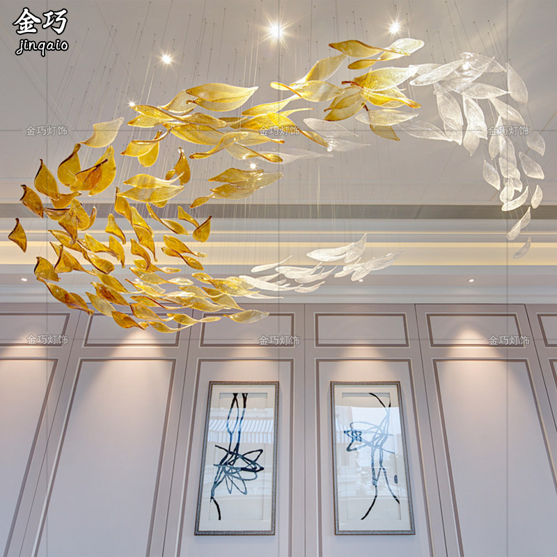 Soft decoration art Sky hanging creative top hanging glass leaves Hotel atrium shopping mall ceiling decoration