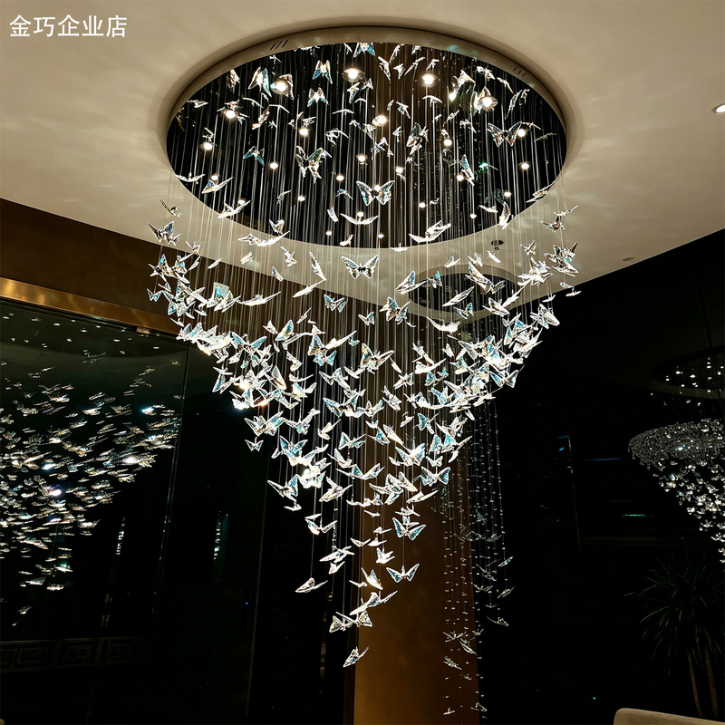 Light Luxury Villa Crystal Butterfly Staircase Chandelier Duplex Living Room Dining Room Crystal Lamp Ceiling Art Aerial Hanging Decoration