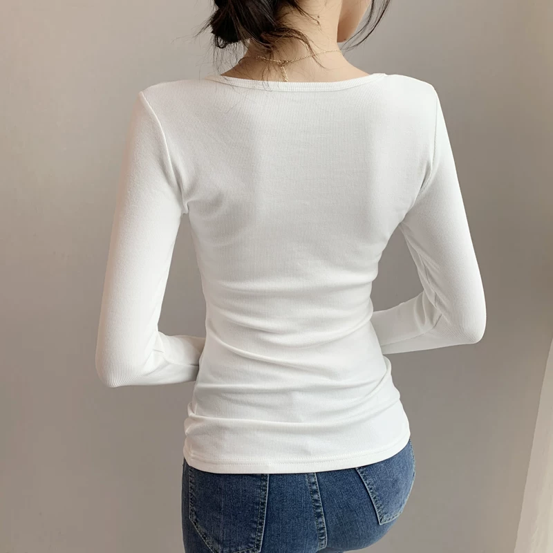 Базовый облегающий телу деми-сезон белый длинный рукав, slim fit, квадратный вырез