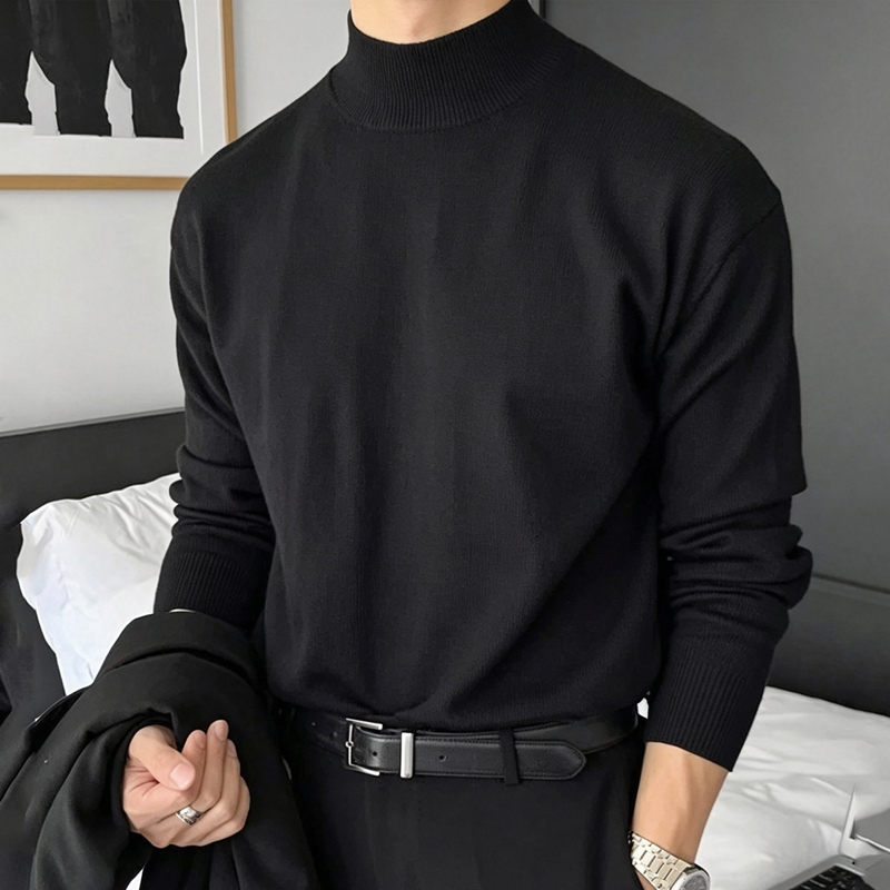 Men's Half-Turtleneck Wool Sweater, Autumn and Winter High-End Inner Layer, Slim-Fitting Base Layer, Solid Color Business Casual Knitted Sweater