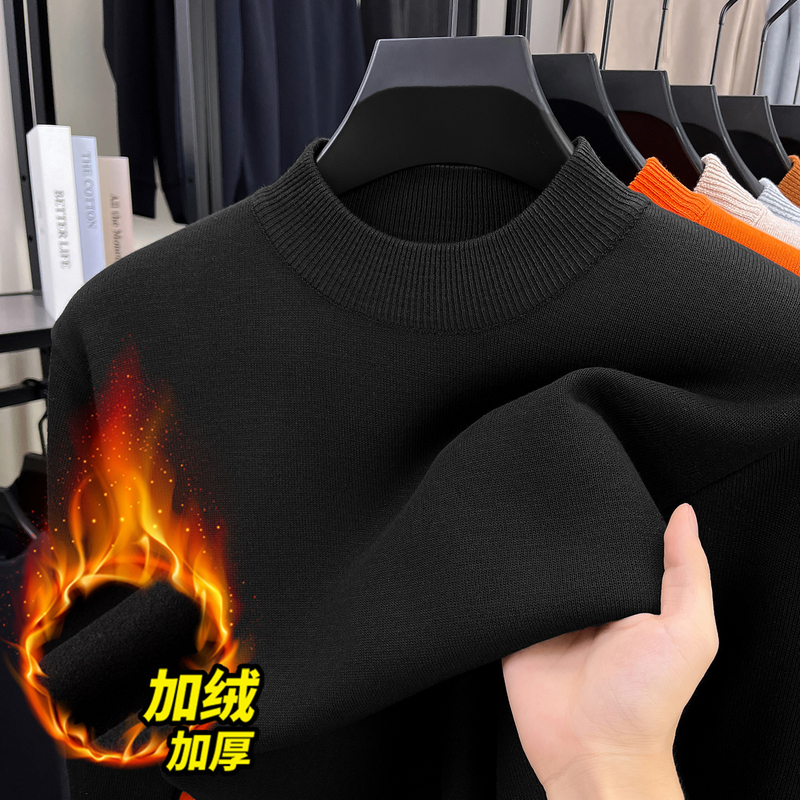 Men's Half-Turtleneck Knitwear, Solid Color, Fleece-Lined, Versatile Wool Base Layer Sweater, Autumn and Winter Slim Fit, Warm Long-Sleeved Sweater Men's Half-Turtleneck Knitwear, Solid Color, Fleece-Lined, Versatile Wool Base Layer Sweater, Autumn and Winter Slim Fit, Warm Long-Sleeved Sweater