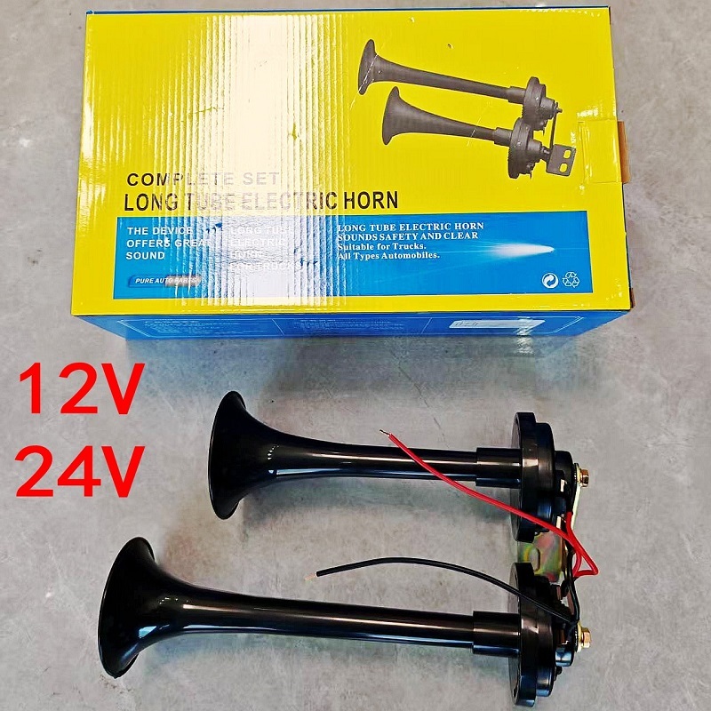 Truck Dual-Tube 24V Electric Horn Car Electric Horn Modified Marine Horn Waterproof Small Car 12V Single-Tube Horn