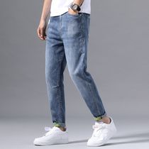 Hong Kong high-end jeans mens trendy brand slim feet 2020 spring new trend wild casual long pants