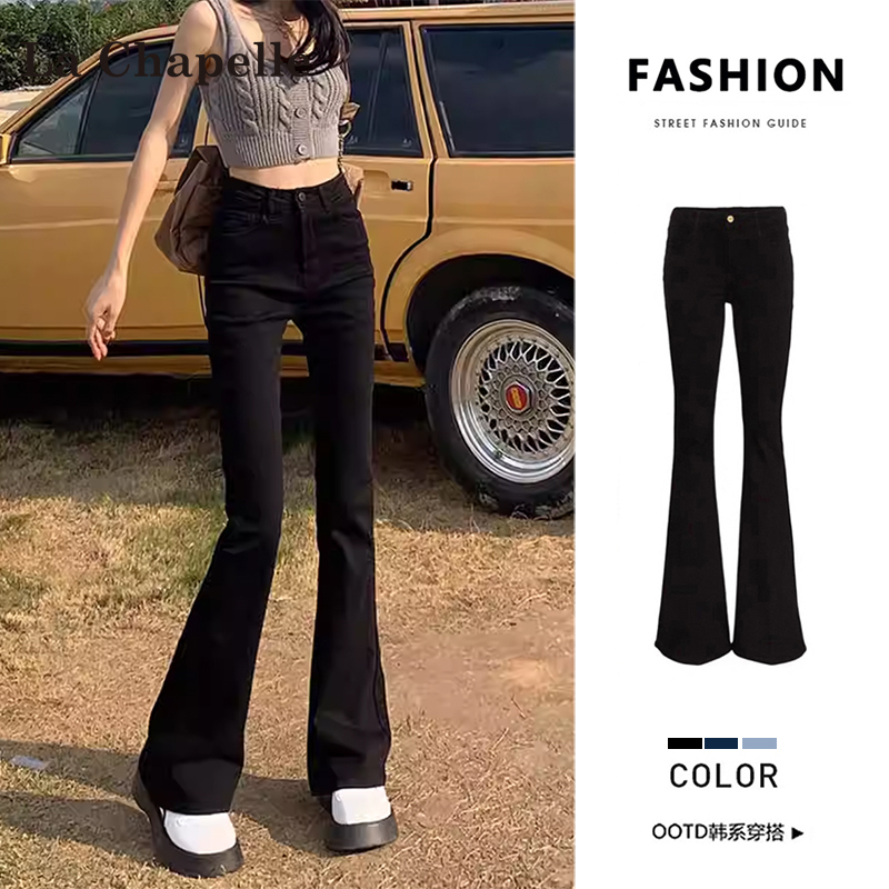 La Chapelle Black Slim-Fit Flared Jeans for Women, Summer 2026 New Style, Petite High-Waisted Slimming Bootcut Pants