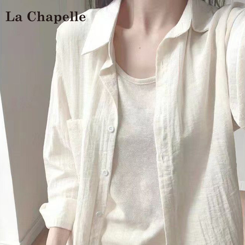 La Chapelle Apricot-Colored Thin Sun-Protective Long-Sleeve Shirt for Women, 2026 Summer New Style, Loose and High-End Layered Top