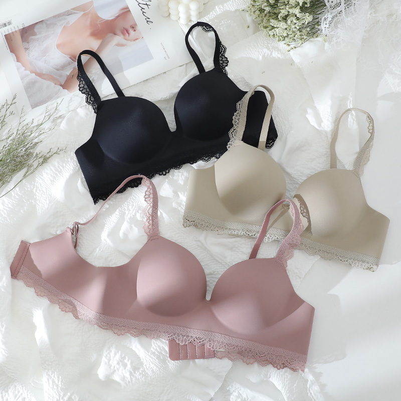 Lace Sexy no-ring Steel Ring Bra Hood Suit Comfort small breasts Inside Girl Underwear Suit Pants Suit