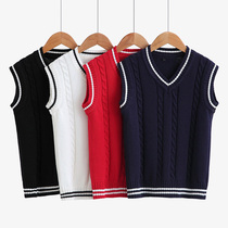Childrens knitted vest girls V-collar wool vest spring and autumn waisted shoulder middle-aged boy primary school uniform horse clip