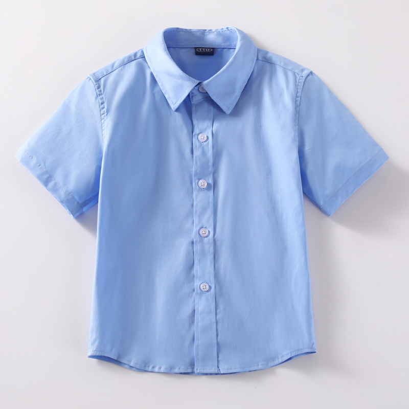 Boy Blue Shirt Short Sleeve Summer Small Cotton Children's Half-sleeved Costume Primary School Clothing