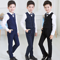 Childrens dress male piano performance host catwalk show costume flower boy English style black boy vest suit