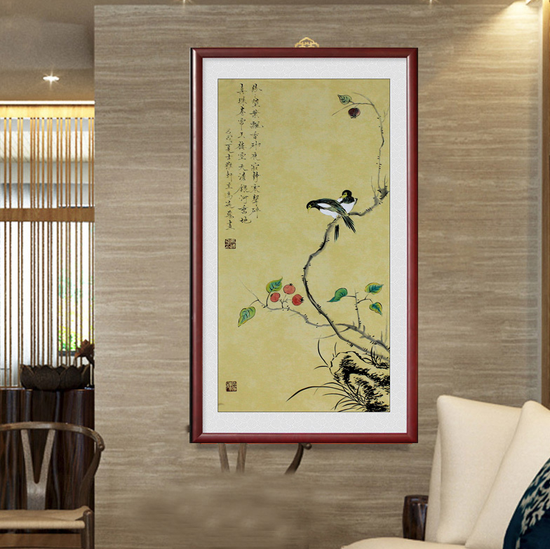 Chinese style Xuanguan decoration painting vertical section pure hand painted flower bird work pen hanging painting living room corridor aisle without frame flower bird painting-Taobao