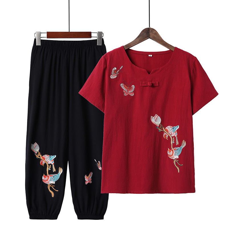 Elderly Mother's Summer Two-Piece Set, Middle-Aged and Elderly Short-Sleeved T-Shirt, Stylish Top, Grandma's Summer Loose Suit Elderly Mother's Summer Two-Piece Set, Middle-Aged and Elderly Short-Sleeved T-Shirt, Stylish Top, Grandma's Summer Loose Suit