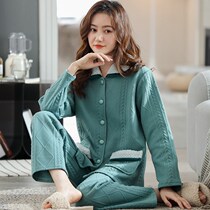 The official flagship store of Loris official flagship store mezzanine pajamas women autumn and winter thick cotton long sleeves middle-aged and elderly mothers are big
