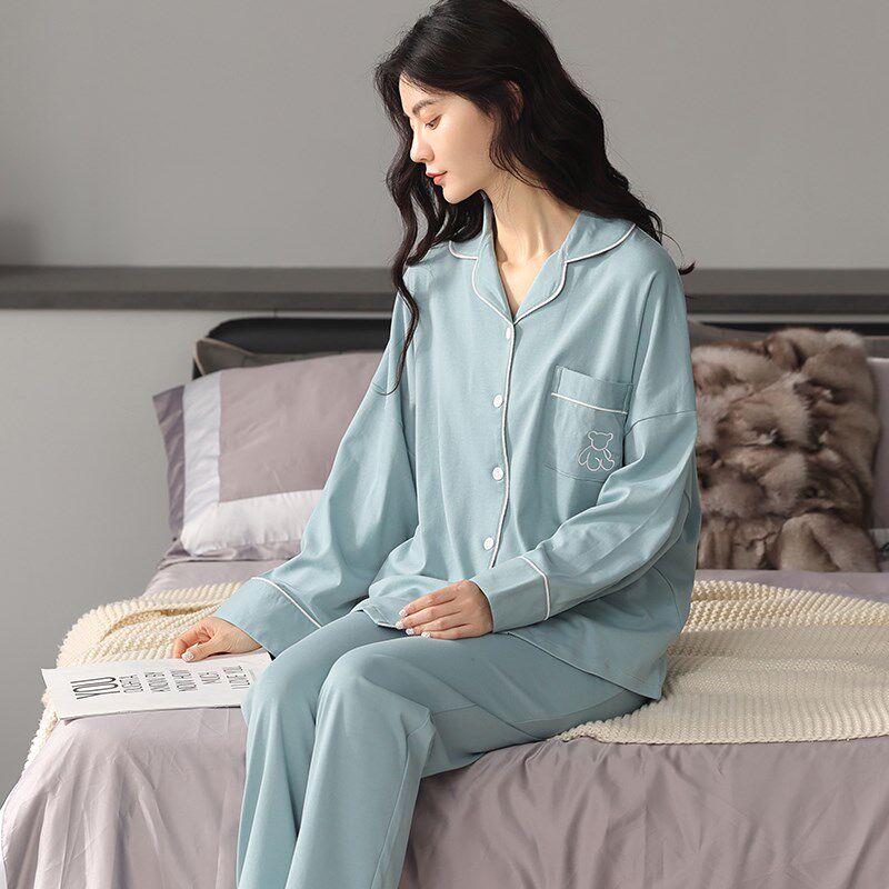 Luo Lisi official flagship store official website pajamas women's spring and autumn pure cotton long-sleeved thin loose large size can be worn outside home