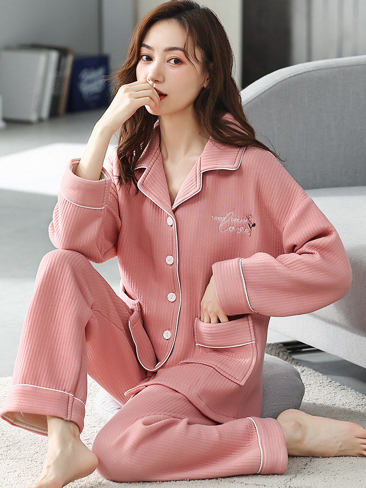 Luo Lisi official flagship store official website women's pajamas spring and autumn models thick cotton long-sleeved autumn and winter models winter cotton thin