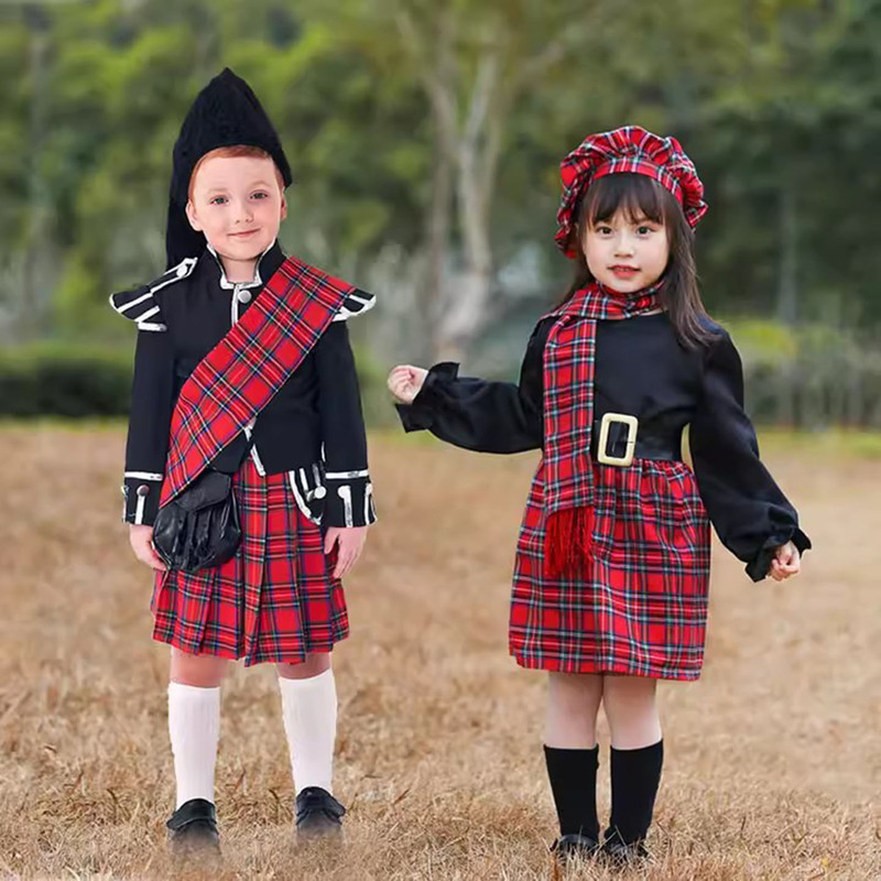 Halloween Children's Traditional Scottish Costumes, Boys and Girls British Honor Guard Little Soldier Costumes, Stage Performance Halloween Children's Traditional Scottish Costumes, Boys and Girls British Honor Guard Little Soldier Costumes, Stage Performance
