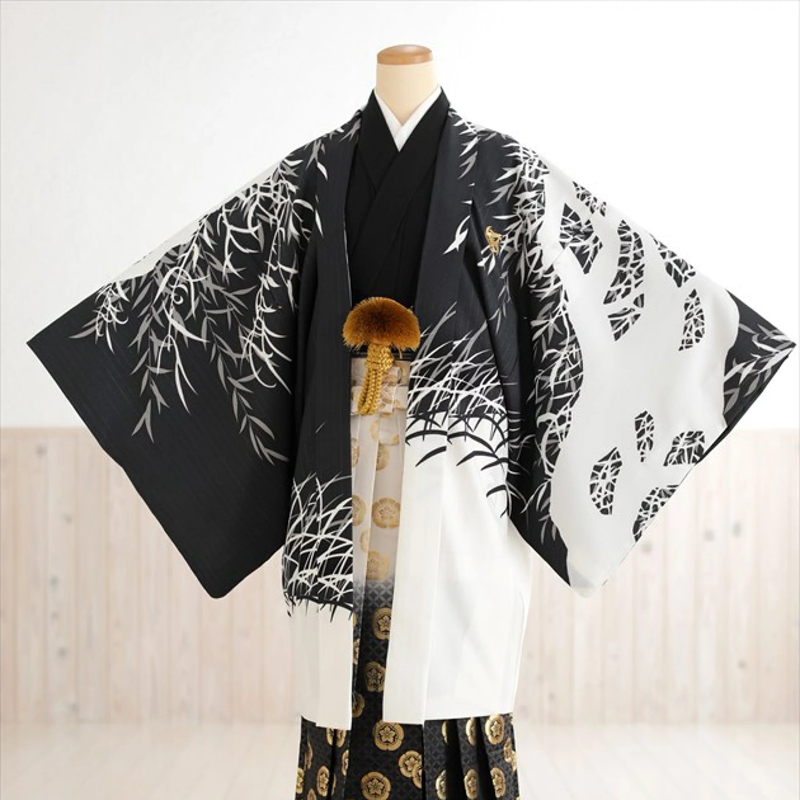 Japanese Traditional Men's Haori Kimono Gentleman's Gold Thread Printed Fabric Embroidered Family Crest Formal Dress Multi-Color Retro