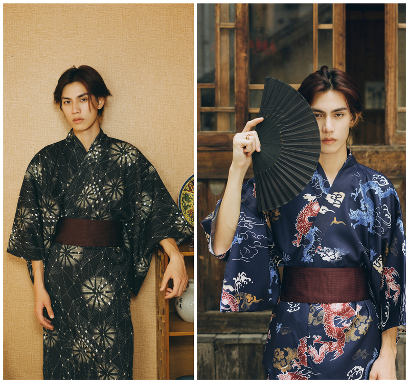 Japanese Men's Kimono Yukata Spark Festival Japanese-Style Bathrobe Loungewear Retro Formal Wear Script Room Costume