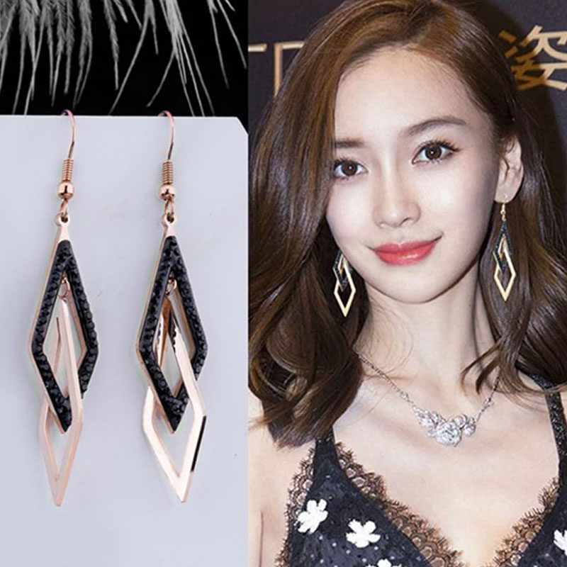 Silver earrings female Korean temperament sterling silver net red three-dimensional double diamond earrings fairy air forest personality super fairy ear hook earrings tide