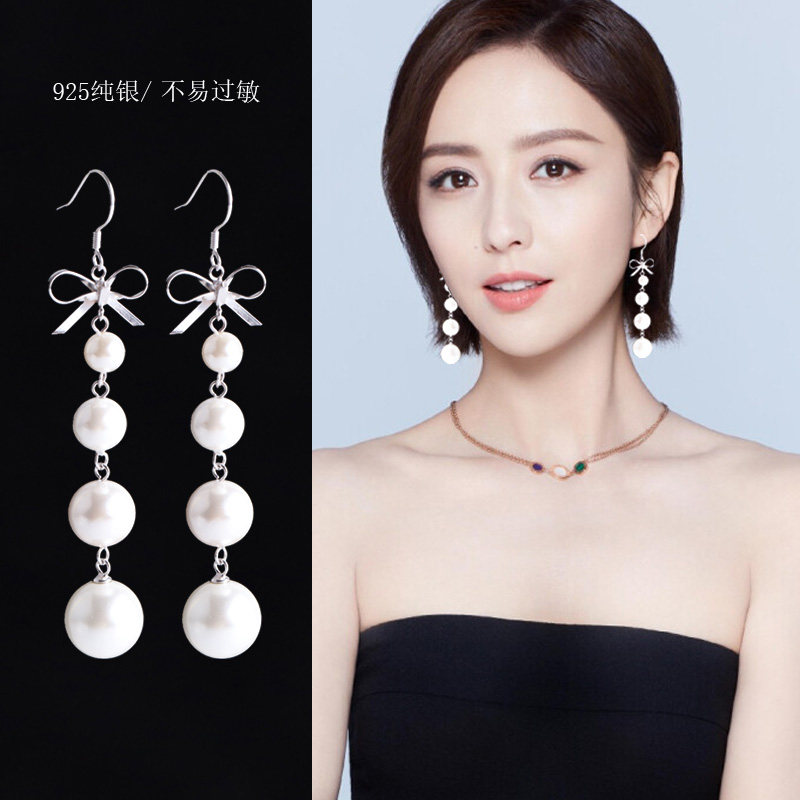 s925 sterling silver bow pearl earrings 2021 new trendy Korean temperament net red hypoallergenic personality earrings