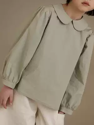 Hua tooth children's clothing early autumn new girl parent-child lamp basket sleeve doll collar light green top long sleeve shirt