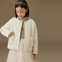 Haqi childrens clothing winter new style gentle small fragrance wool short woolen coat girls warm thickened cotton clothing children