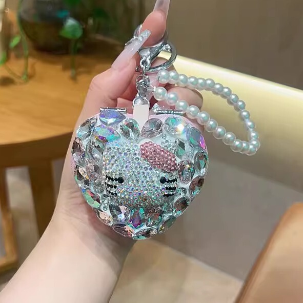 Diamond-Encrusted Makeup Mirror, Portable Mini Mirror, Keychain, Double-Sided Clear Makeup Mirror, Pendant Gift