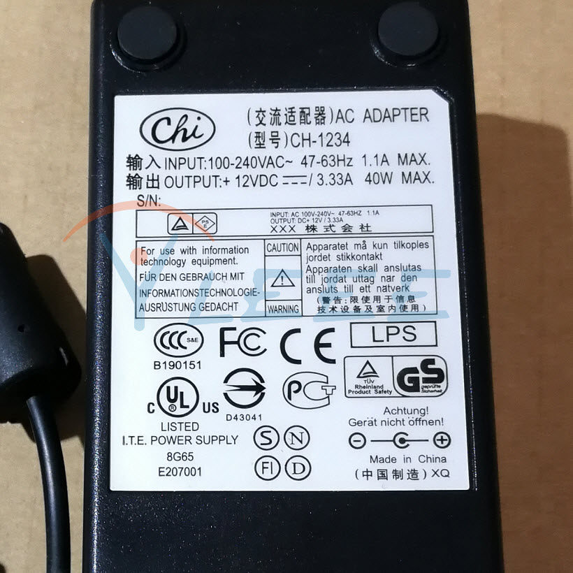 CHI AC Adapter 12V3 33A 40W Power Adapter (Model)CH-1234