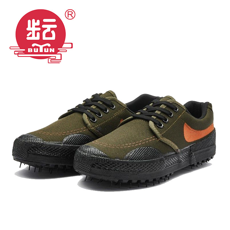 Jiefang shoes for men and women on the construction site wear-resistant labor yellow ball shoes high work shoes canvas low-top non-slip farmland shoes rubber shoes