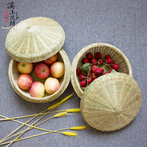 Bamboo basket with cover fly-proof fruit snacks storage basket steamed bread basket farmhouse handmade bamboo dustpan drying frame bamboo products