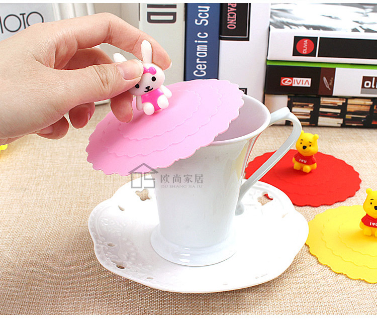 10 cm chống bụi không độc hại silicone cup bìa cấp thực phẩm phim hoạt hình gốm cốc nước nắp phổ mug cup nắp