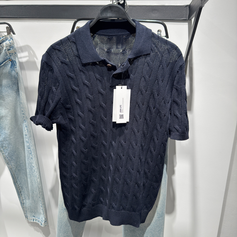 Cabinet 399! Za Summer New Men's Clothing Woven Texture Slim Fit Straight Knit Polo Shirt 6771404 401