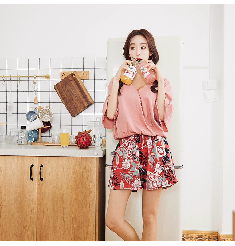 Đồ ngủ nữ Ai Shita mùa hè cotton kích thước lớn phần mỏng dịch vụ tại nhà cotton mùa xuân và mùa thu Hàn Quốc quần short mùa hè hai mảnh phù hợp - Cặp đôi đồ bộ thun lạnh