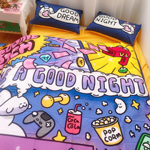 Fly to the happy planet bar Original design genuine ass cat pure cotton cartoon couple sheet duvet cover four-piece set